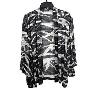 Chicos Kimono Top Cardigan Size 2/3 US Large XL Black White Geo Silk Blend